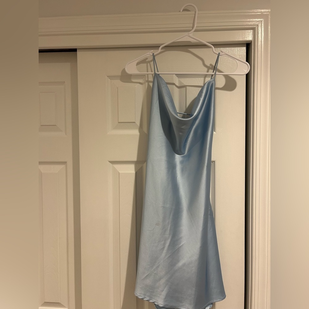 Le Lis blue satin formal dress